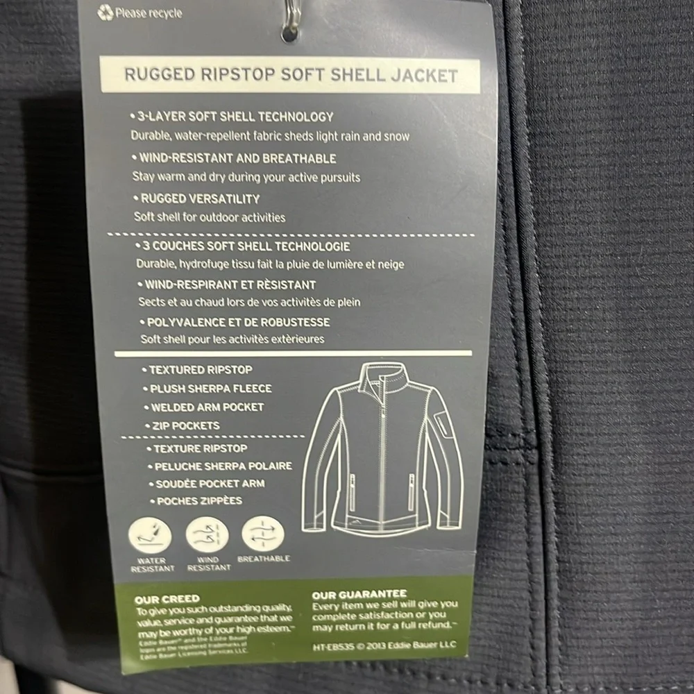 EDDIE BAUER WOMAN’S RUGGED RIPSTOP SOFT SHELL JACKET SIZE M Grey Steel/Black NWT - Picture 9 of 17